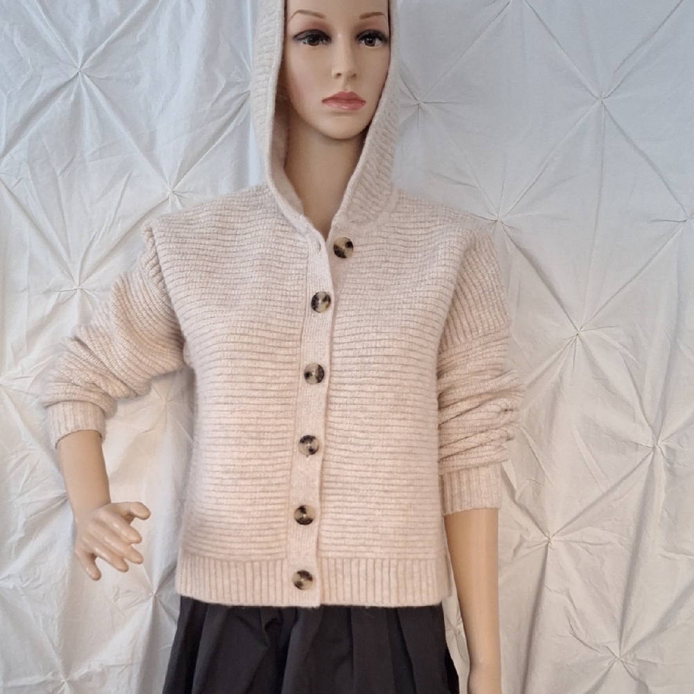 Madewell Cream Button-Up Hooded Cardigan